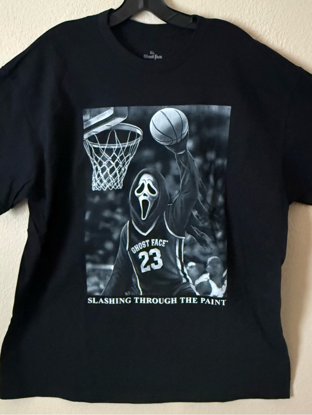 Ghost Face Icon of Halloween Scream Black Cotton Graphic Tee Crew Neck XL NWOT